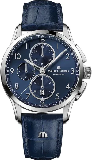 Maurice Lacroix Pontos 43mm Chronograph | Stainless Steel/Blue Calf Leather Strap