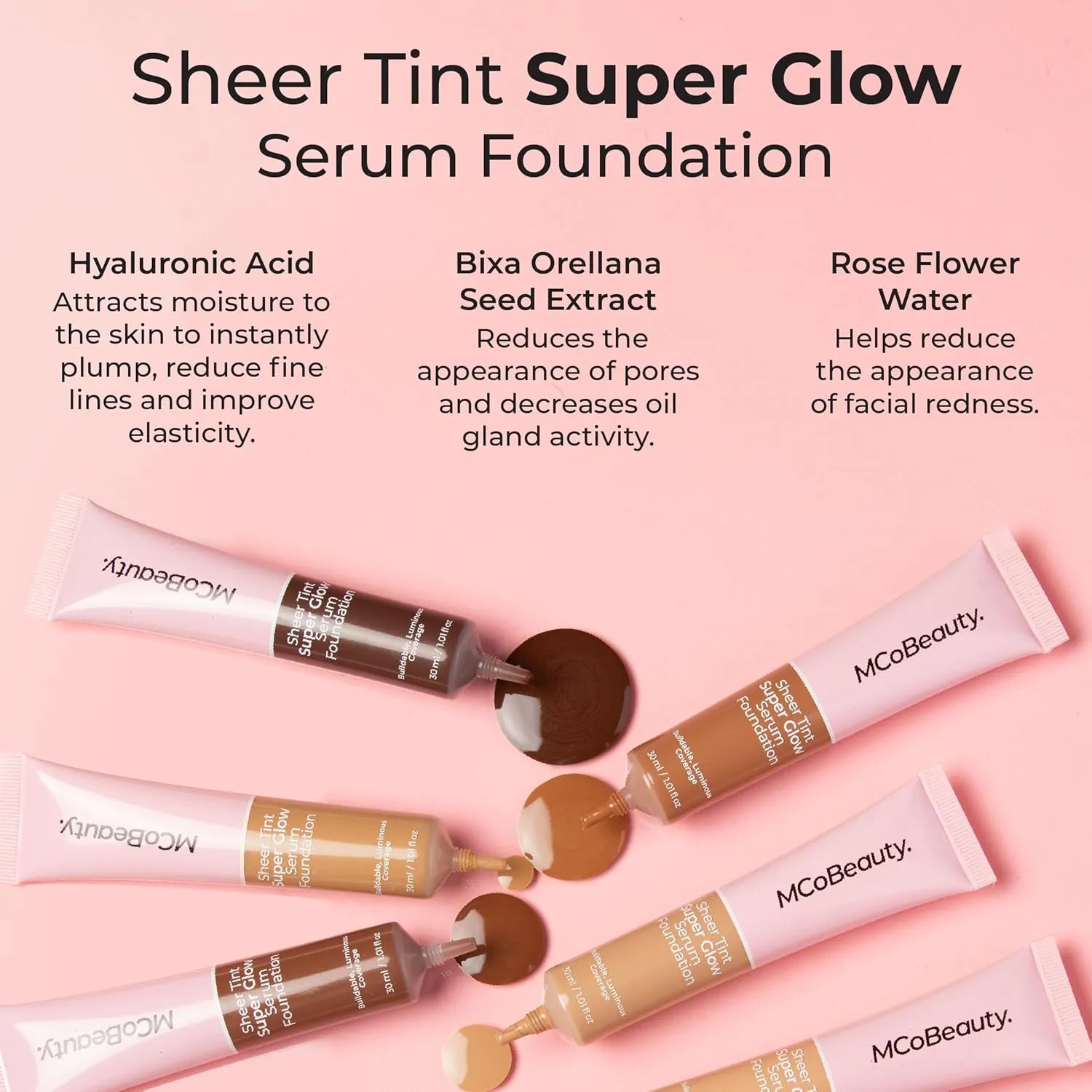MCoBeauty Super Glow Sheer TINT Serum Foundation 0.5-2, Ultra-Invisible, Skin Perfecting, Lightweight, with Kiwi Fruit Extract and Shea Butter, Vegan, Cruelty Free Cosmetics