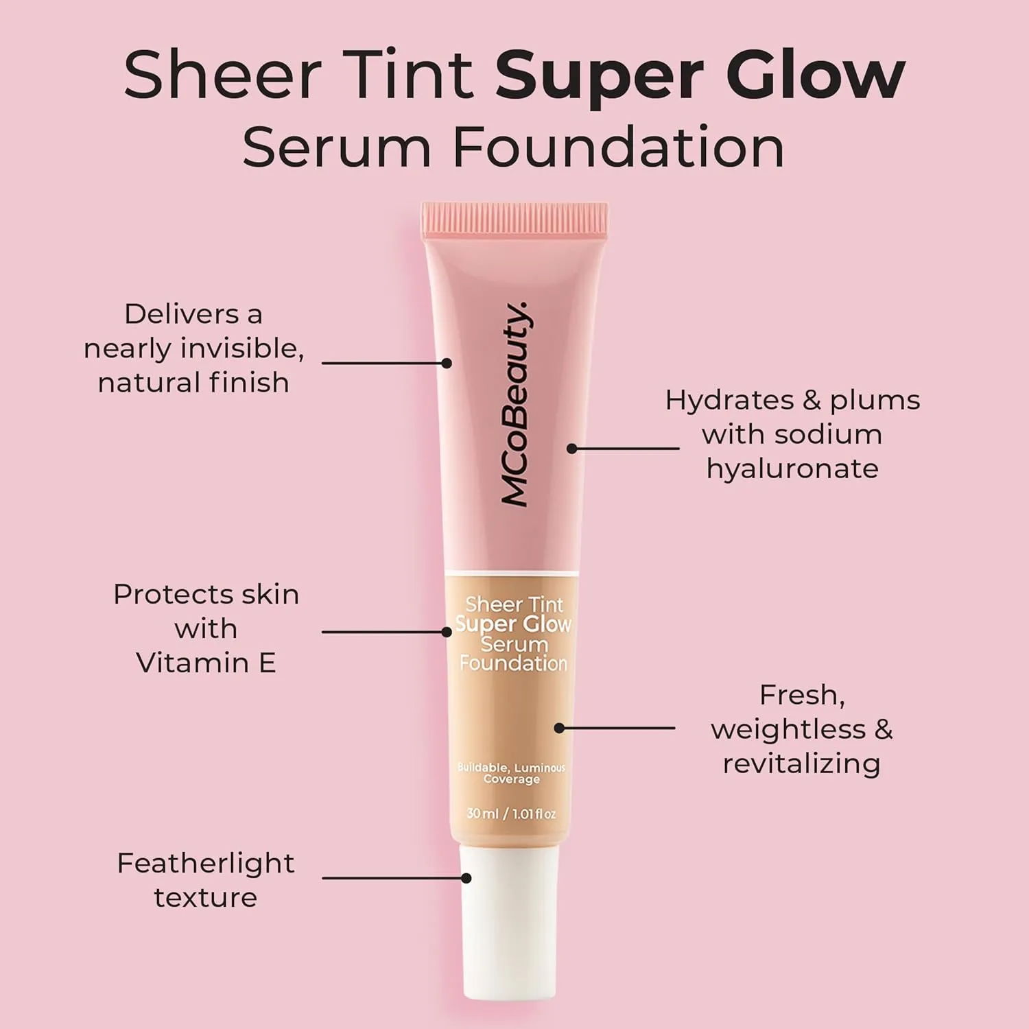 MCoBeauty Super Glow Sheer TINT Serum Foundation 0.5-2, Ultra-Invisible, Skin Perfecting, Lightweight, with Kiwi Fruit Extract and Shea Butter, Vegan, Cruelty Free Cosmetics