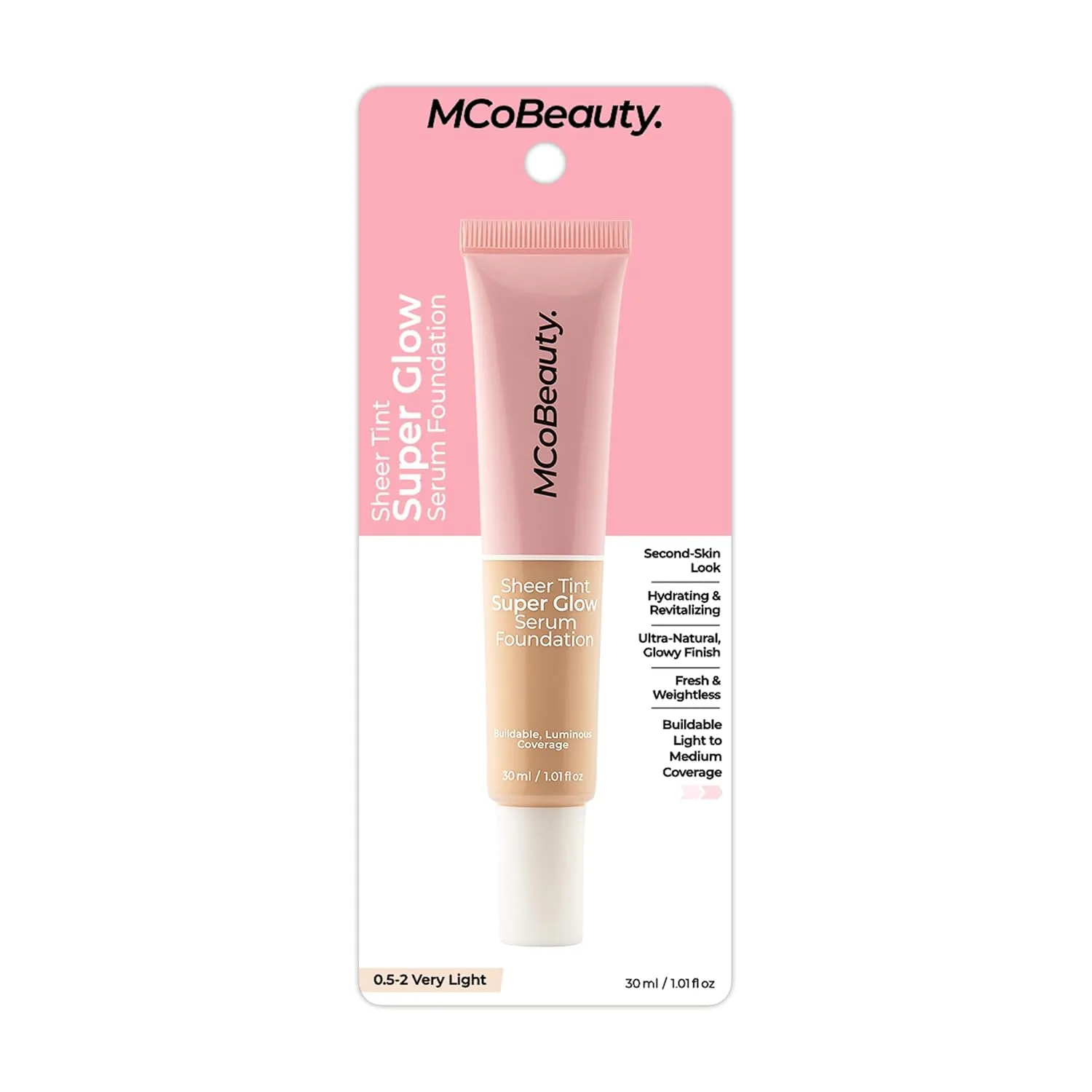 MCoBeauty Super Glow Sheer TINT Serum Foundation 0.5-2, Ultra-Invisible, Skin Perfecting, Lightweight, with Kiwi Fruit Extract and Shea Butter, Vegan, Cruelty Free Cosmetics