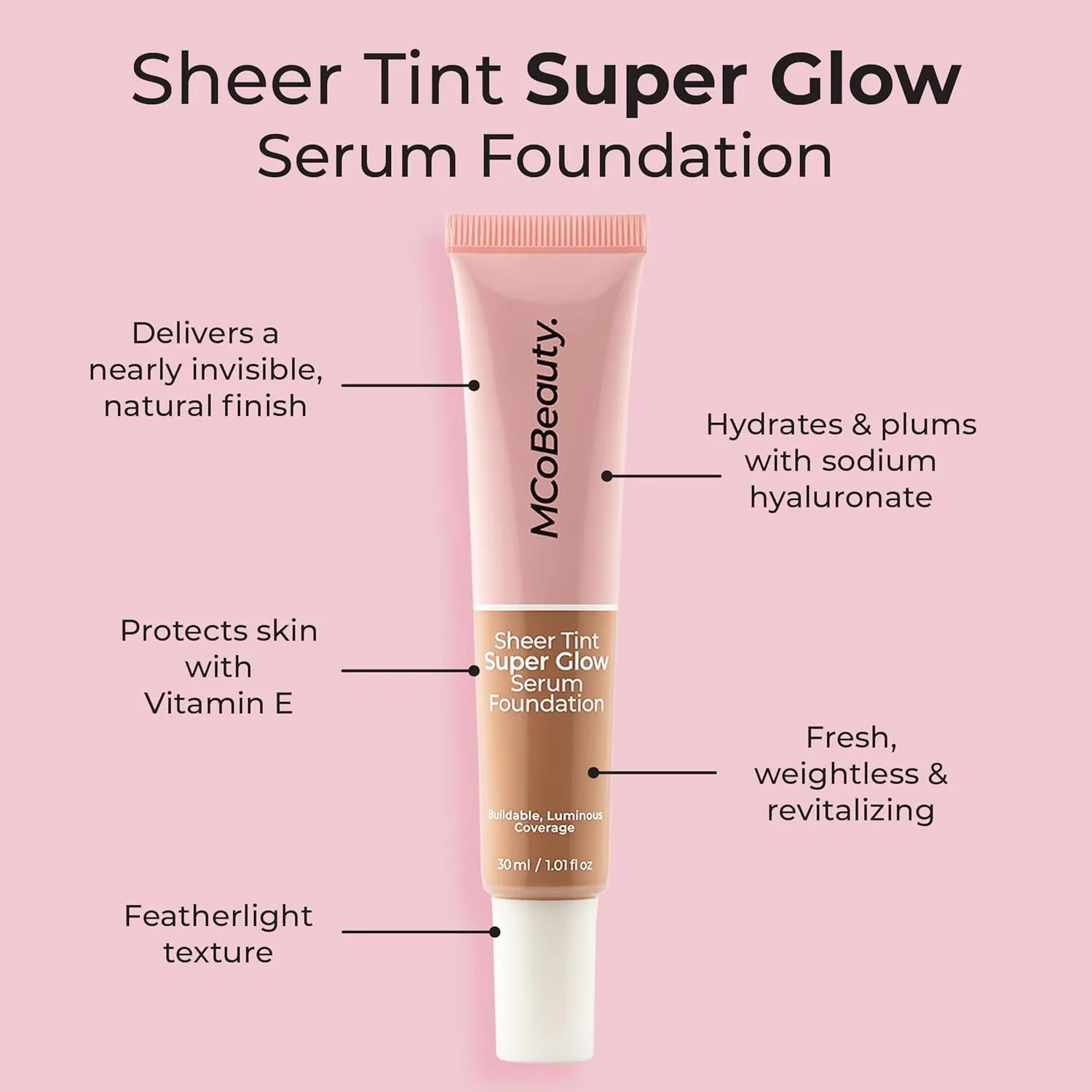 MCoBeauty Super Glow Sheer TINT Serum Foundation 5-6, Ultra-Invisible, Skin Perfecting, Lightweight, with Kiwi Fruit Extract and Shea Butter, Vegan, Cruelty Free Cosmetics