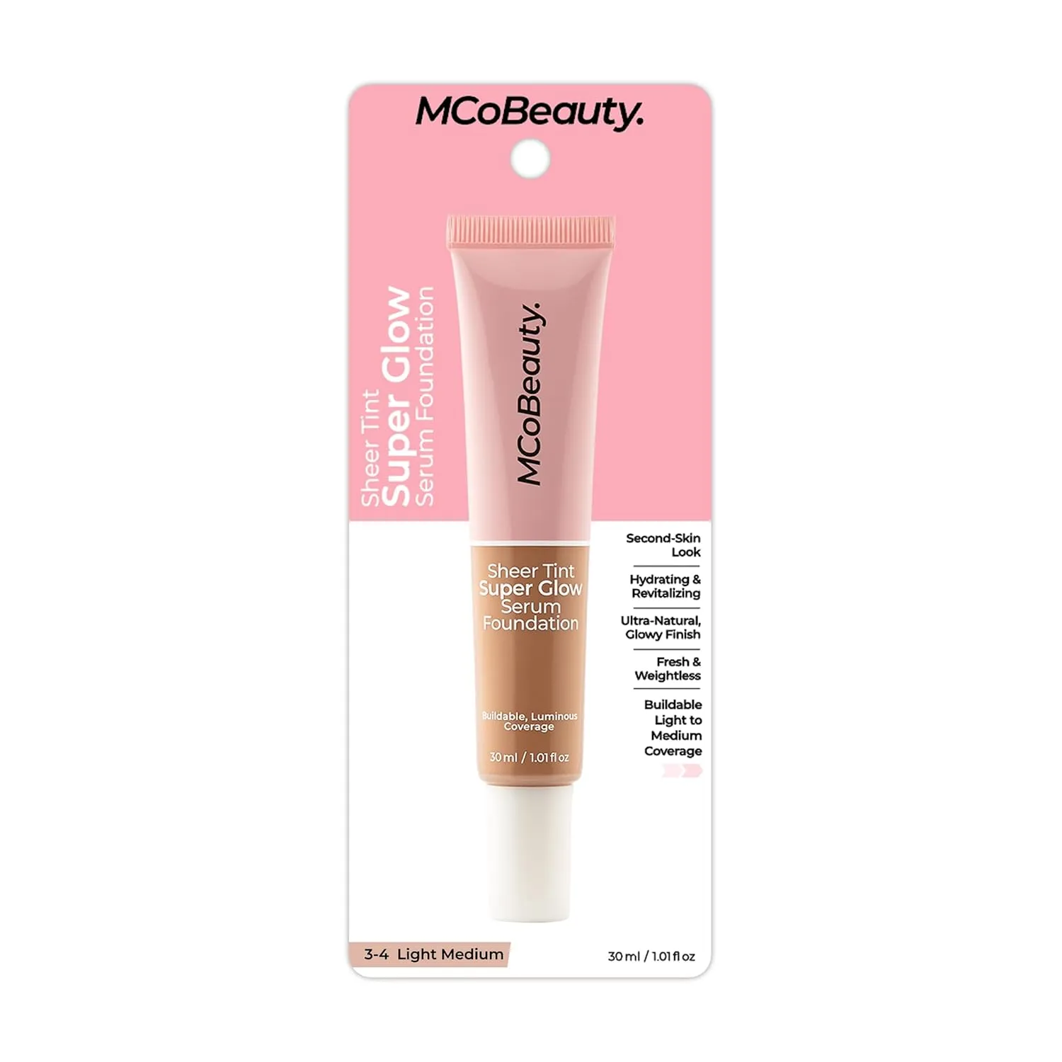 MCoBeauty Super Glow Sheer TINT Serum Foundation 5-6, Ultra-Invisible, Skin Perfecting, Lightweight, with Kiwi Fruit Extract and Shea Butter, Vegan, Cruelty Free Cosmetics