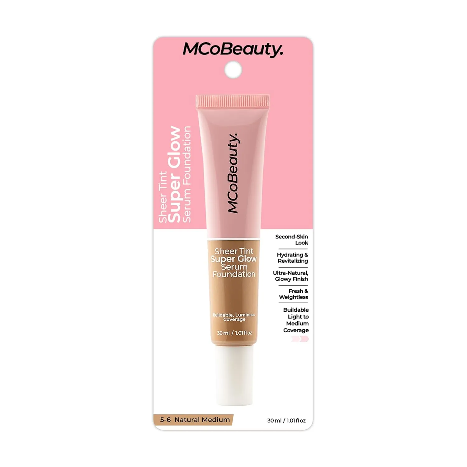 MCoBeauty Super Glow Sheer TINT Serum Foundation 7-8, Ultra-Invisible, Skin Perfecting, Lightweight, with Kiwi Fruit Extract and Shea Butter, Vegan, Cruelty Free Cosmetics