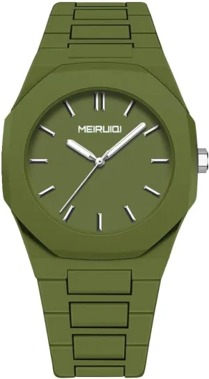 MEIRUIQI Analog Watch, Olive Green, Octagonal Case with Metal Band
