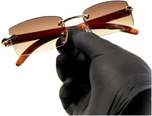Men Women Rimless Gold Frame Stylish Brown Tinted Woodgrain Shades 90s Rectangle Cool Frameless Retro Trendy Hip Hop Old School Unisex Square Sunglasses