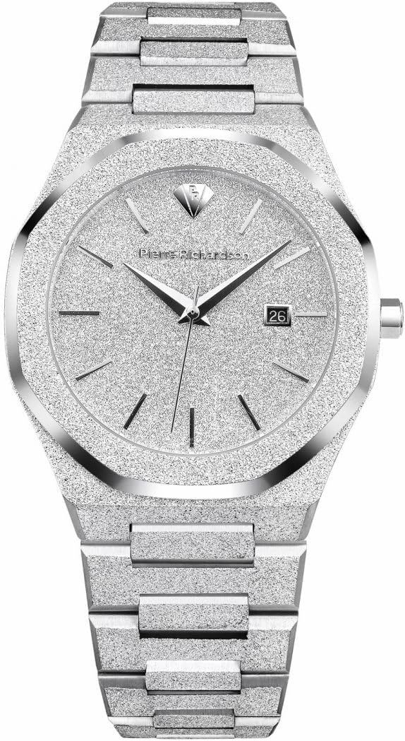 Men’s Luxury Watch PR5691 – Silver Frosted Stainless Steel Japanese Quartz, 41mm, 5ATM Water Resistant, Scratch-Resistant Sapphire Crystal Glass, Elegant Dress Watch for Men, Reloj para Hombres