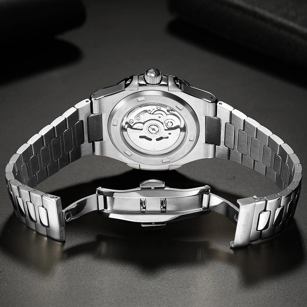 Men's Octagonal Automatic Watch - Mint Green Dial, Sapphire Crystal, Date, 316L Steel Bracelet