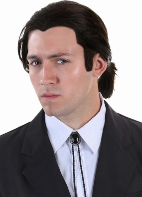 Men's Pulp Fiction Wig and Tie Set Adult Pulp Fiction Vincent Vega Wig and Bolo Costume Set