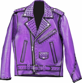 Men's Punk Rock Studded Spiked Leather Biker Jacket- Rider Vinatge Multicolor Brando Style Motorcycle Gothic Jacket