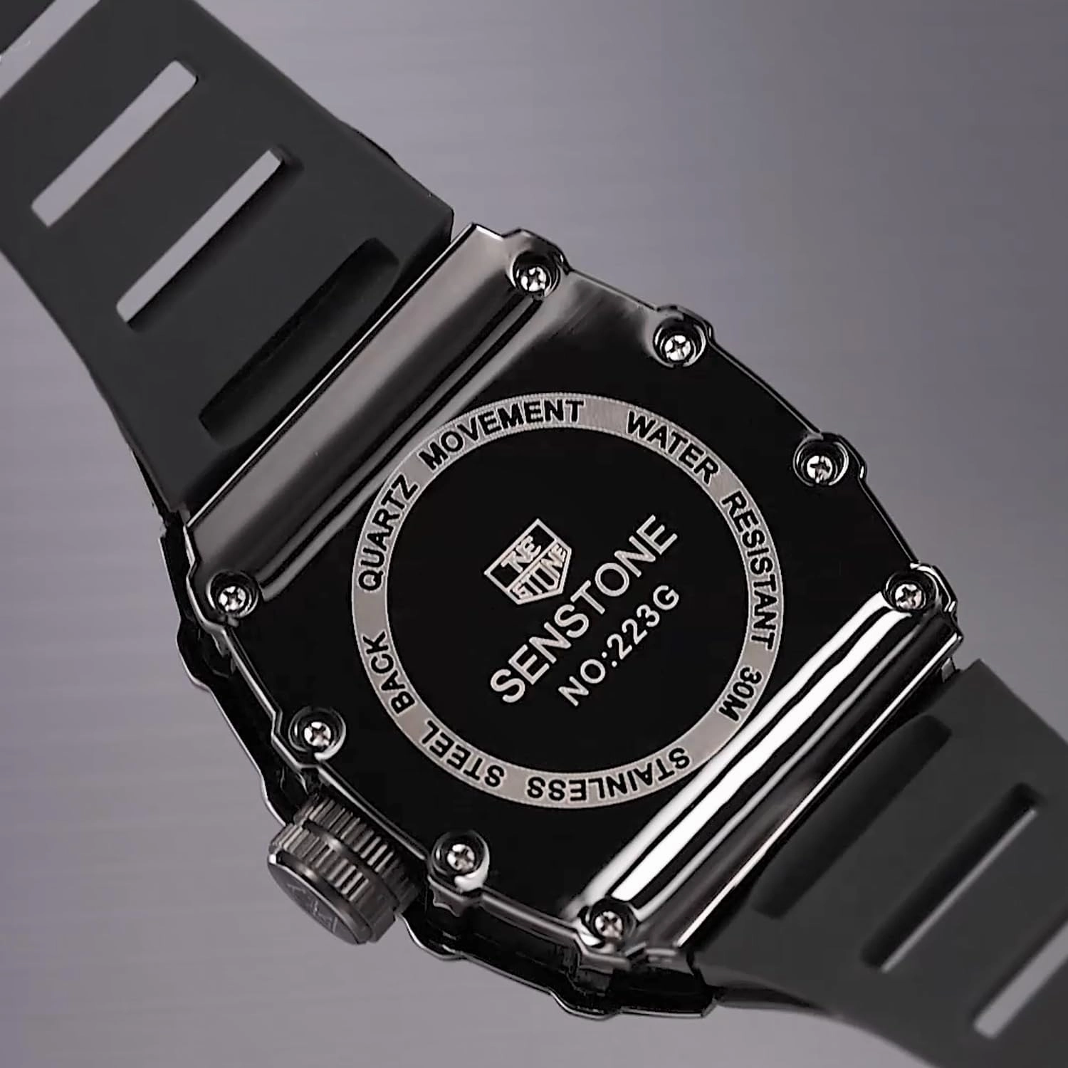 Men's Retro Punk Skull Tonneau Analog Skeleton Sports Watch, Luminous Rubber Strap, Silicone Band