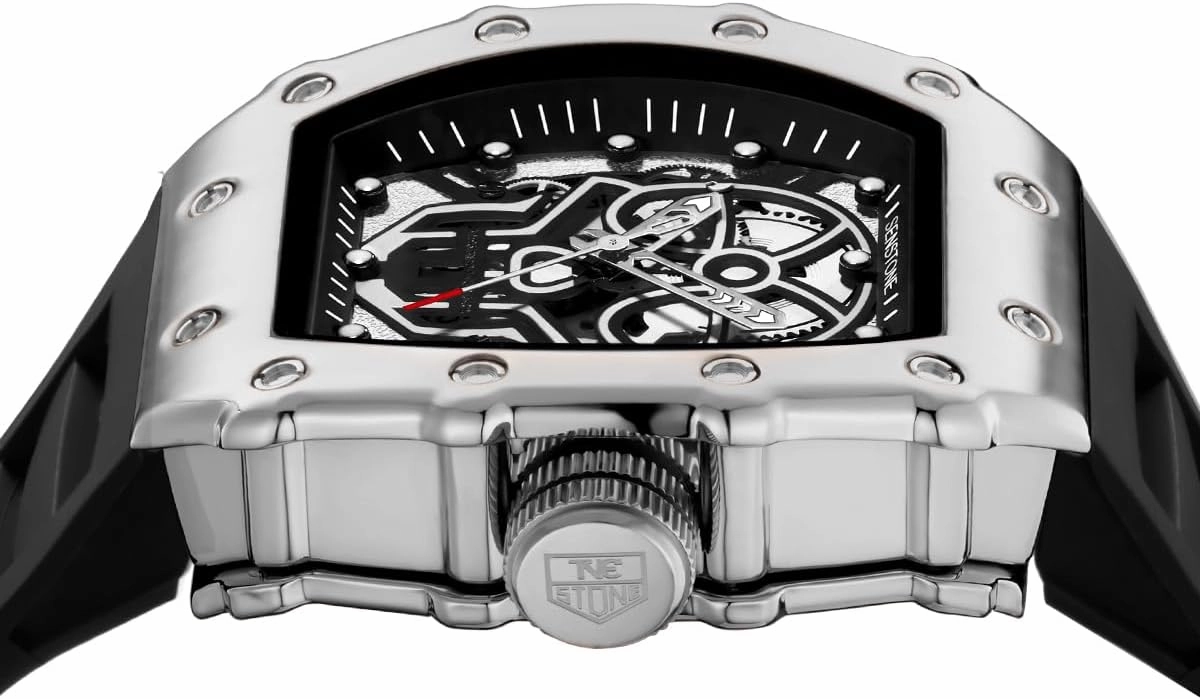 Men's Retro Punk Skull Tonneau Analog Skeleton Sports Watch, Luminous Rubber Strap, Silicone Band