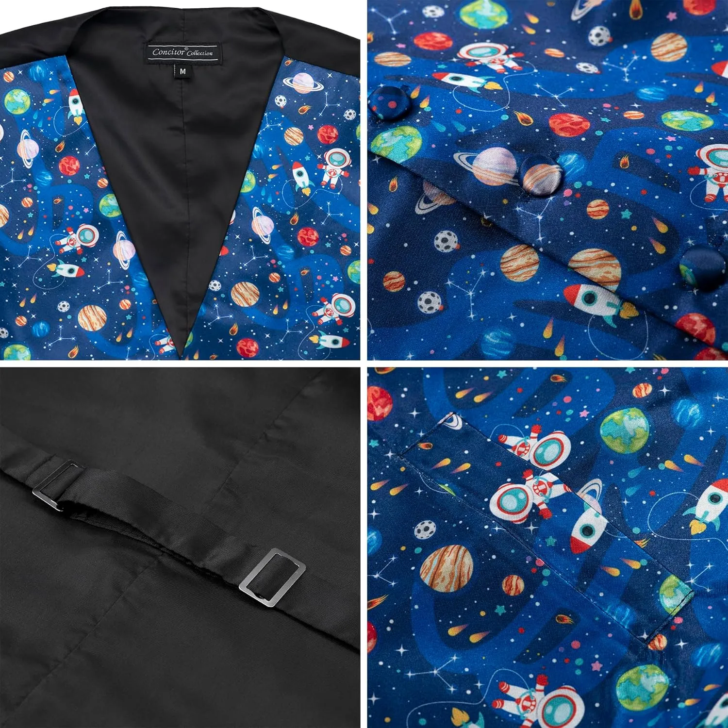 Mens Dress Vest Animal Skin Space Pattern Avocado Necktie Hanky Set