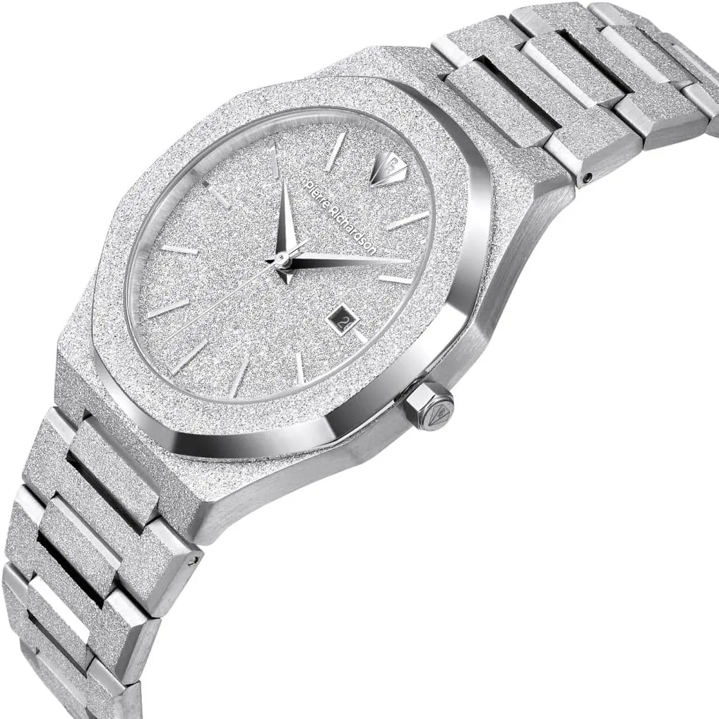 Men’s Luxury Watch PR5691 – Silver Frosted Stainless Steel Japanese Quartz, 41mm, 5ATM Water Resistant, Scratch-Resistant Sapphire Crystal Glass, Elegant Dress Watch for Men, Reloj para Hombres