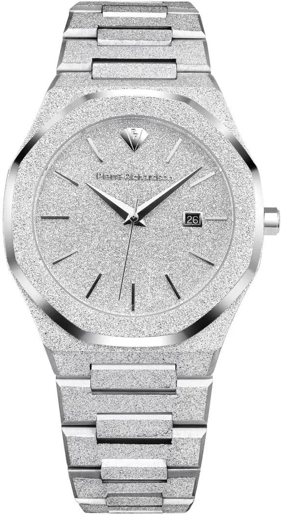 Men’s Luxury Watch PR5691 – Silver Frosted Stainless Steel Japanese Quartz, 41mm, 5ATM Water Resistant, Scratch-Resistant Sapphire Crystal Glass, Elegant Dress Watch for Men, Reloj para Hombres