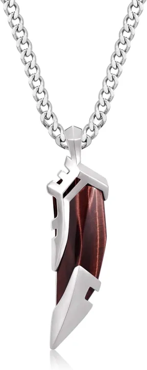 Men's Red Tiger's Eye Pendant Necklace with Stainless Steel Chain Natural Gemstone Protection Energy Necklace Gift for Men