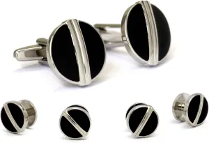 Men's Rhodium Plated Formal Stud Set, Bold Black, One Size