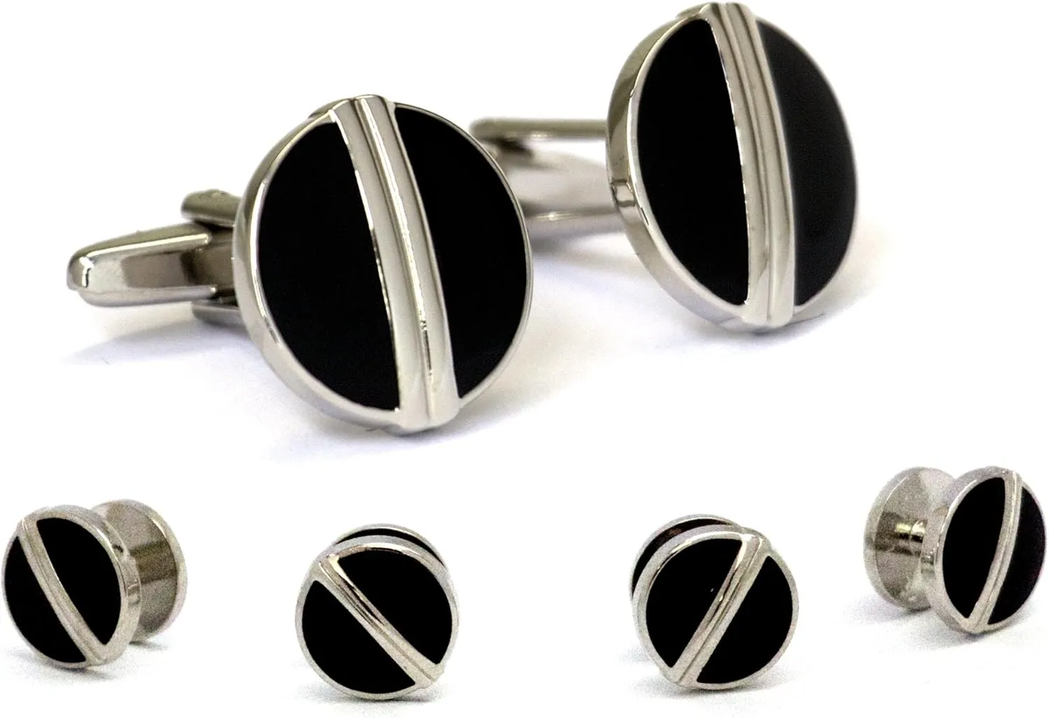 Men's Rhodium Plated Formal Stud Set, Bold Black, One Size
