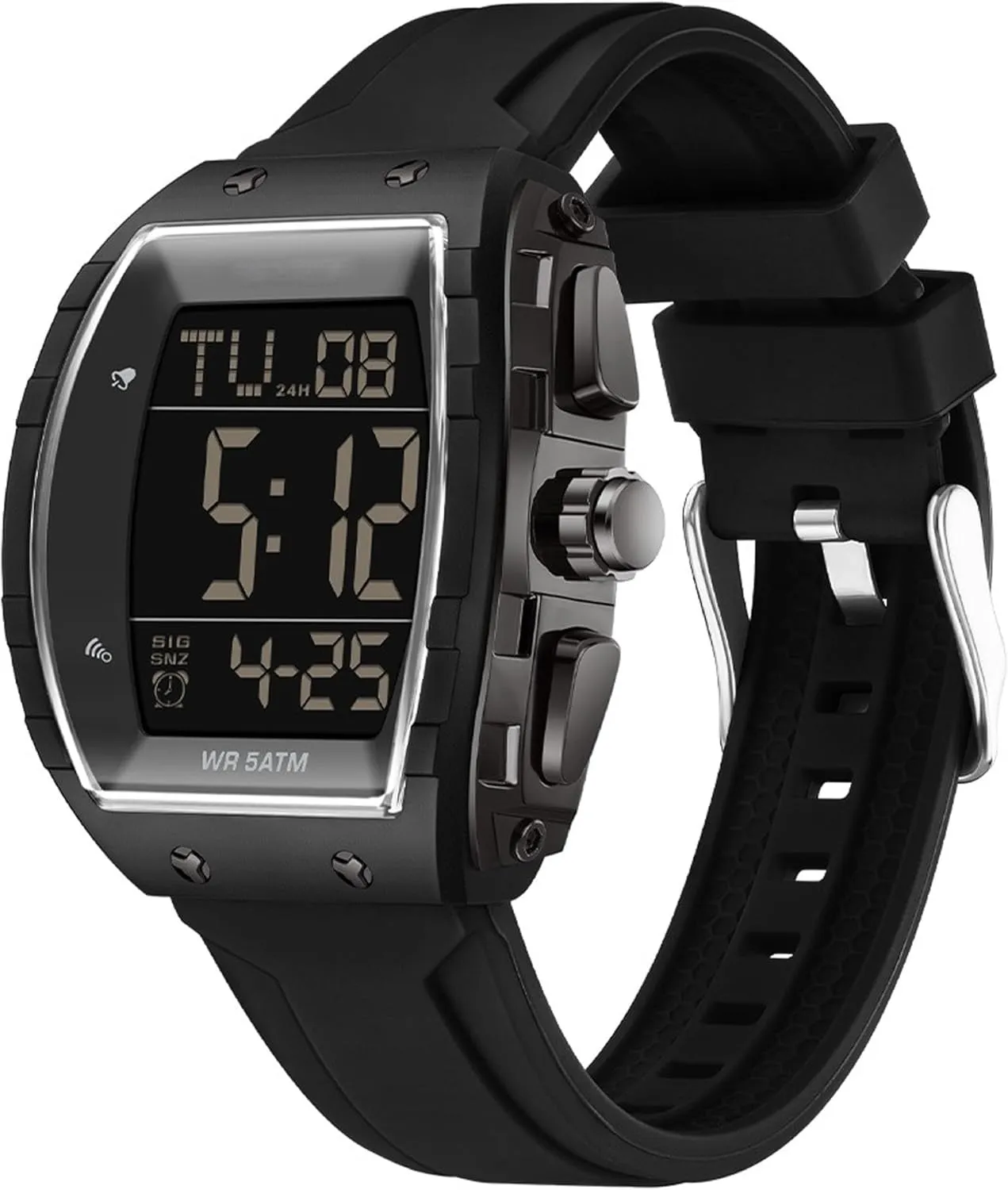 Mens Watches Men Digital Watches Dual Time Zone with LED Backlight Alarm Stopwatch Silicone Strap 5ATM Waterproof for Travel/Sport/Business Easy Read Fashion Birthdays Gift for Him