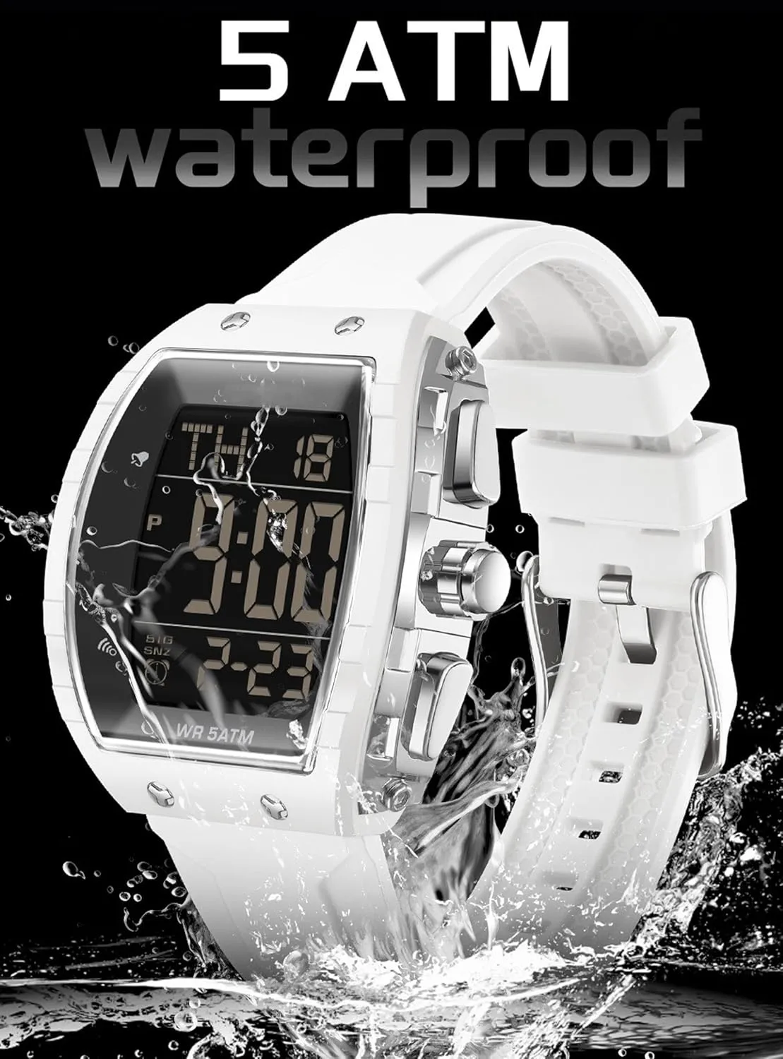 Mens Watches Men Digital Watches Dual Time Zone with LED Backlight Alarm Stopwatch Silicone Strap 5ATM Waterproof for Travel/Sport/Business Easy Read Fashion Birthdays Gift for Him