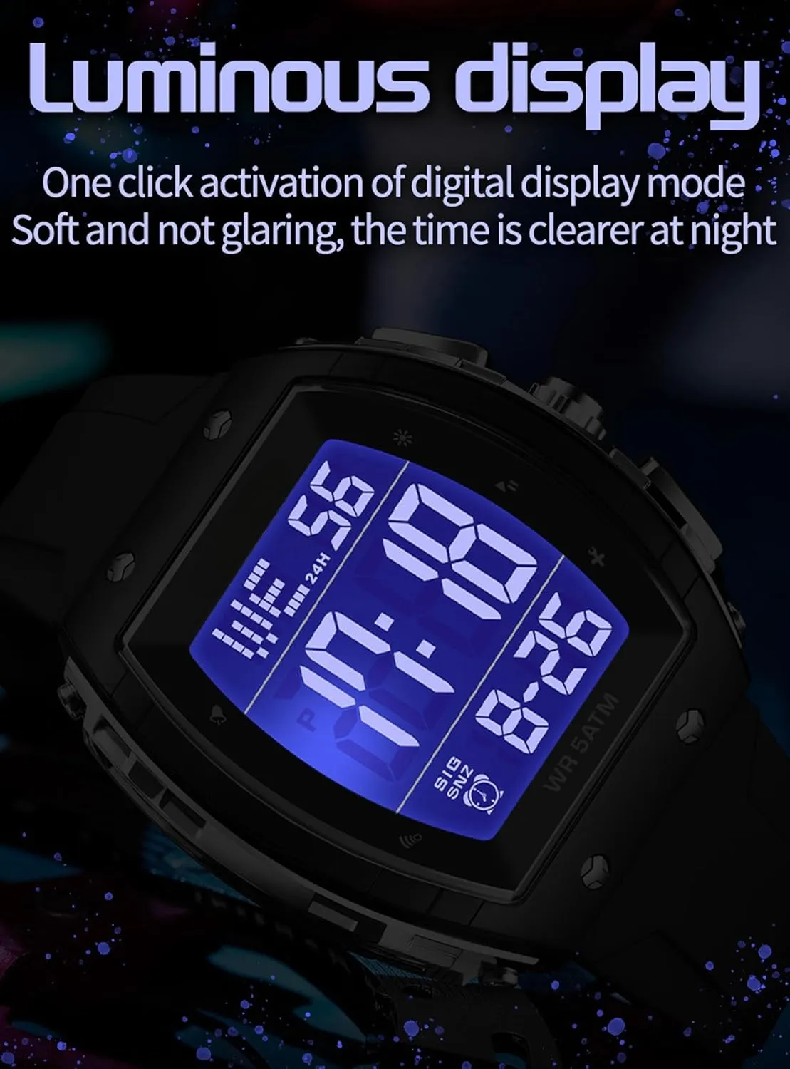 Mens Watches Men Digital Watches Dual Time Zone with LED Backlight Alarm Stopwatch Silicone Strap 5ATM Waterproof for Travel/Sport/Business Easy Read Fashion Birthdays Gift for Him
