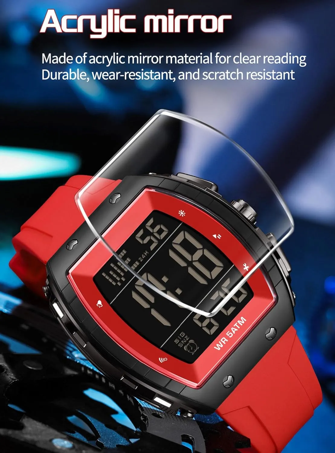 Mens Watches Men Digital Watches Dual Time Zone with LED Backlight Alarm Stopwatch Silicone Strap 5ATM Waterproof for Travel/Sport/Business Easy Read Fashion Birthdays Gift for Him
