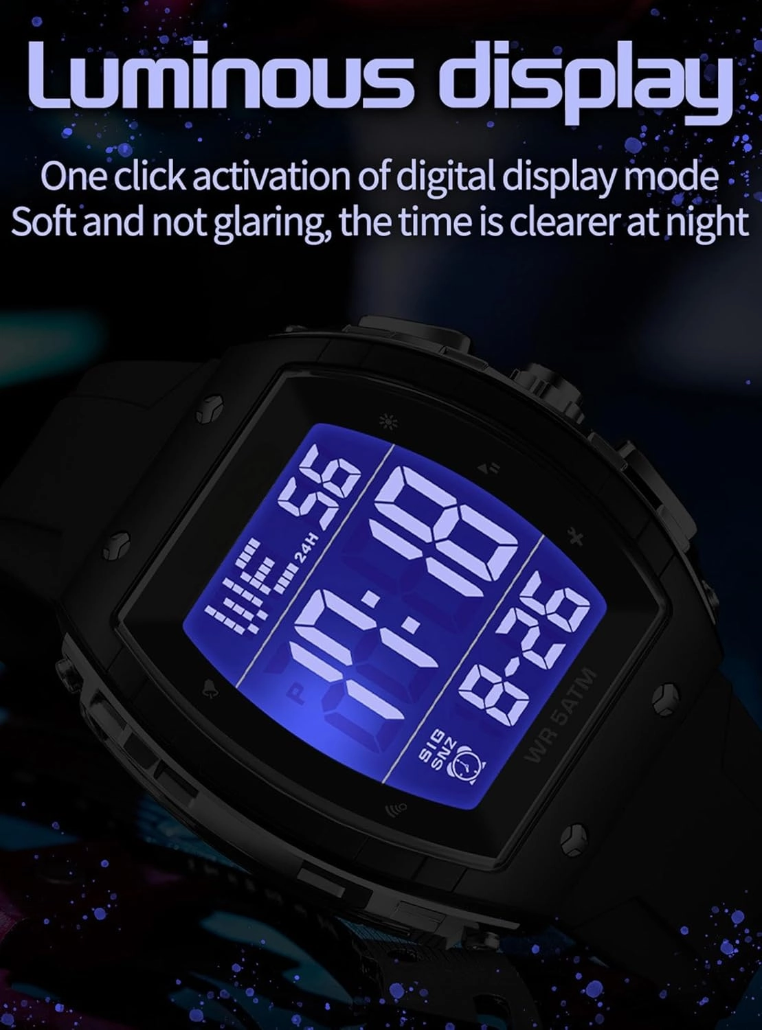Mens Watches Men Digital Watches Dual Time Zone with LED Backlight Alarm Stopwatch Silicone Strap 5ATM Waterproof for Travel/Sport/Business Easy Read Fashion Birthdays Gift for Him