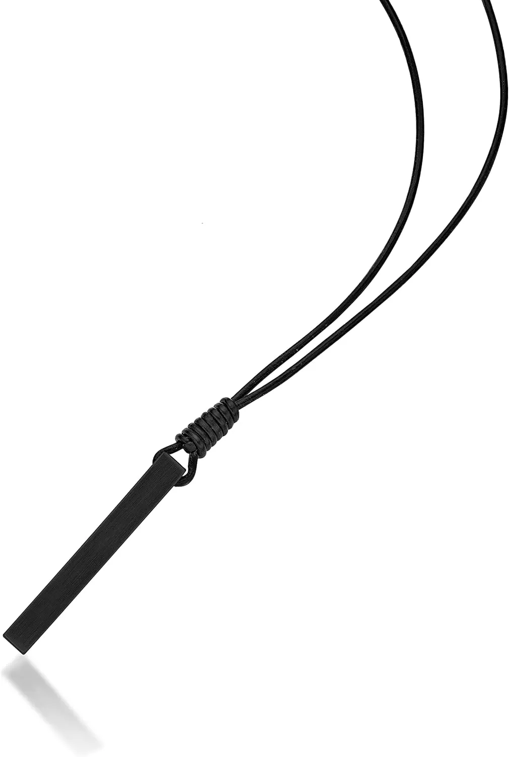 Metro Jewelry Rectangular Prism Pendant Necklace for Men in Stainless Steel or Black Ion Plating on 24 Inches Long Leather Cord