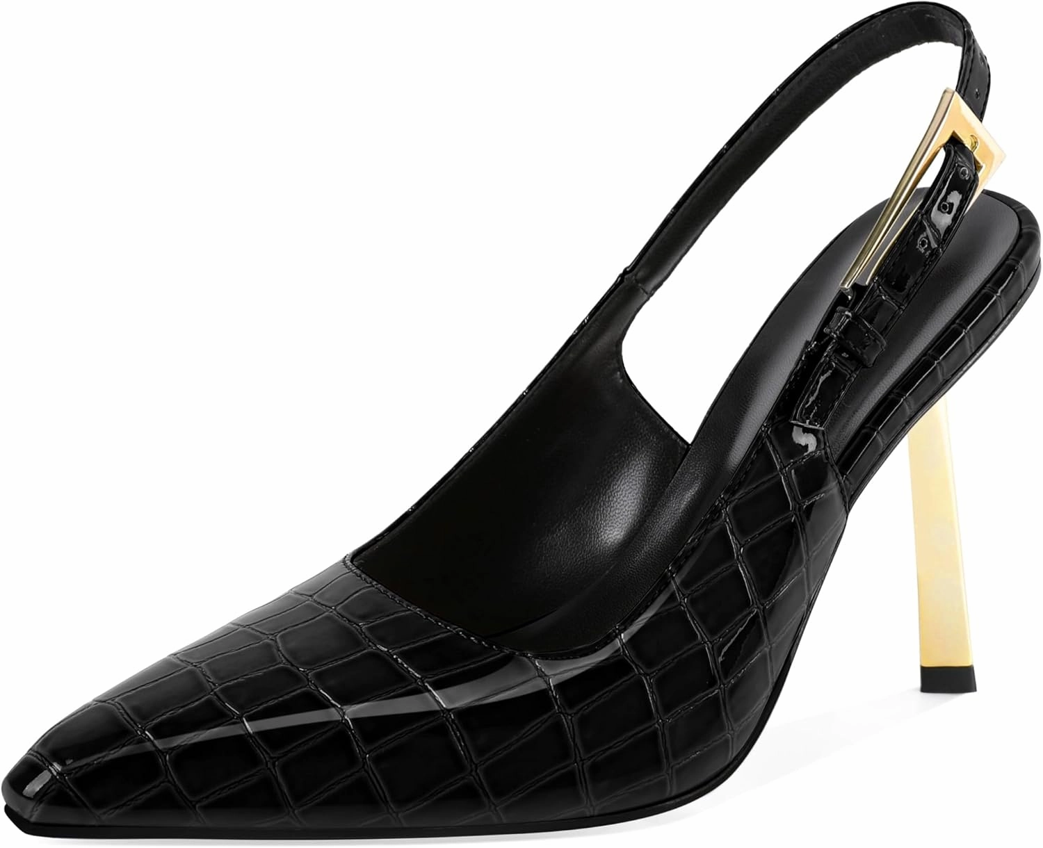 Mettesally Sling Back Heels Women High Heels Closed Toe Gold Heels Pumps Metal Buckle Shoes 4 Inch