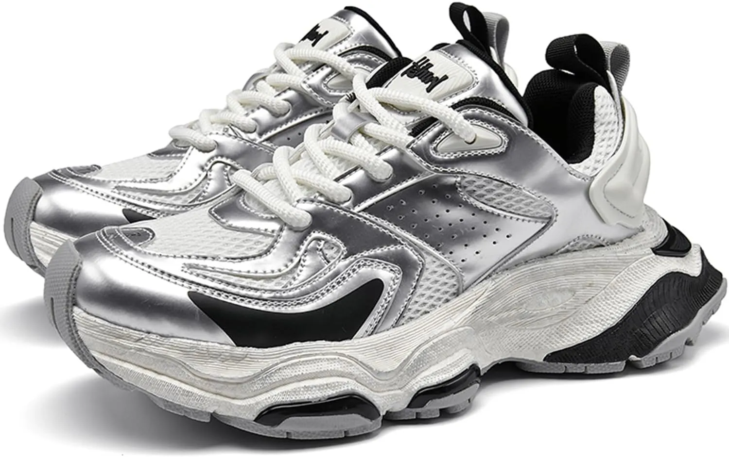 MFCT Men‘s Streetwear Fashion Lace Up Chunky Sneakers (Silver-LF101, US Footwear Size System, Adult, Men, Numeric, Medium, 9)