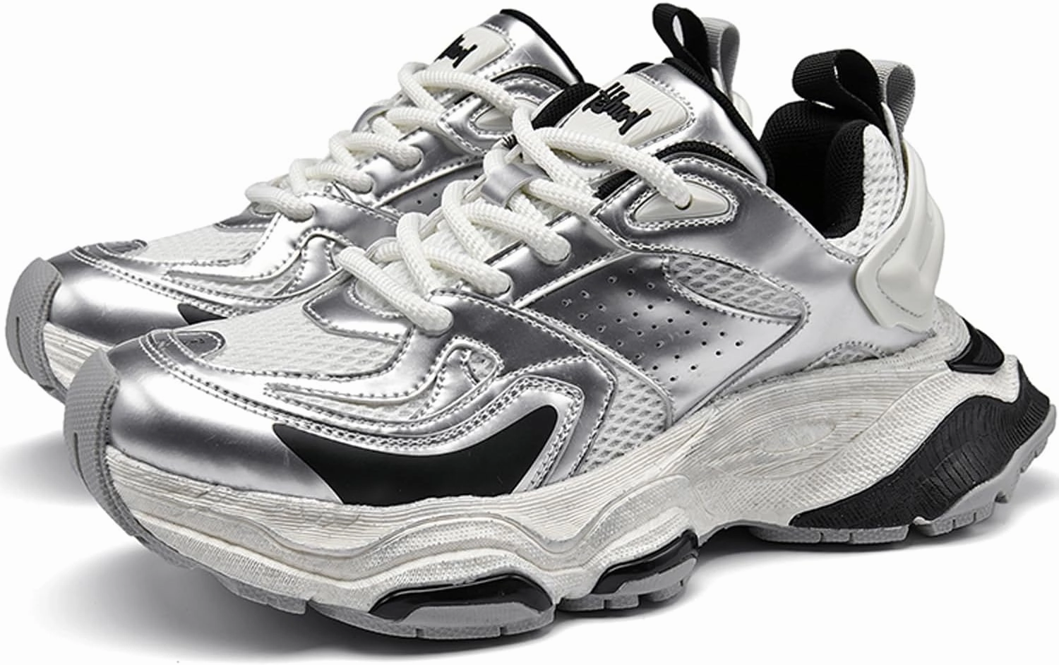 MFCT Men‘s Streetwear Fashion Lace Up Chunky Sneakers (Silver-LF101, US Footwear Size System, Adult, Men, Numeric, Medium, 11)