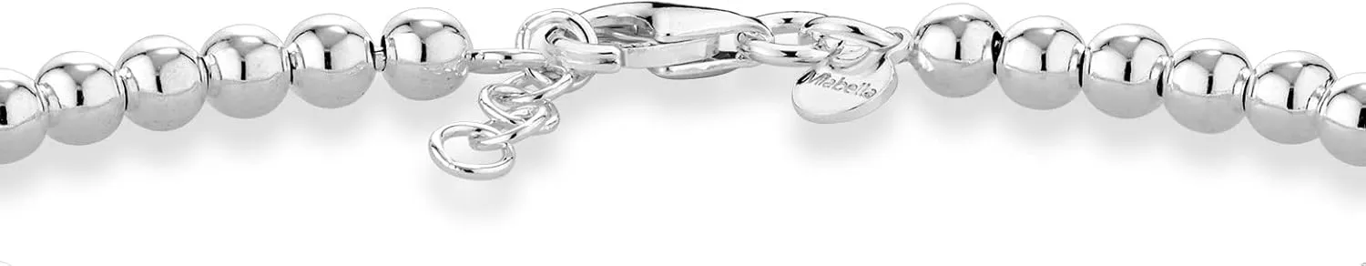 Miabella 925 Sterling Silver Italian Handmade 4mm Bead Ball Strand Chain Bracelet for Women, Made in Italy