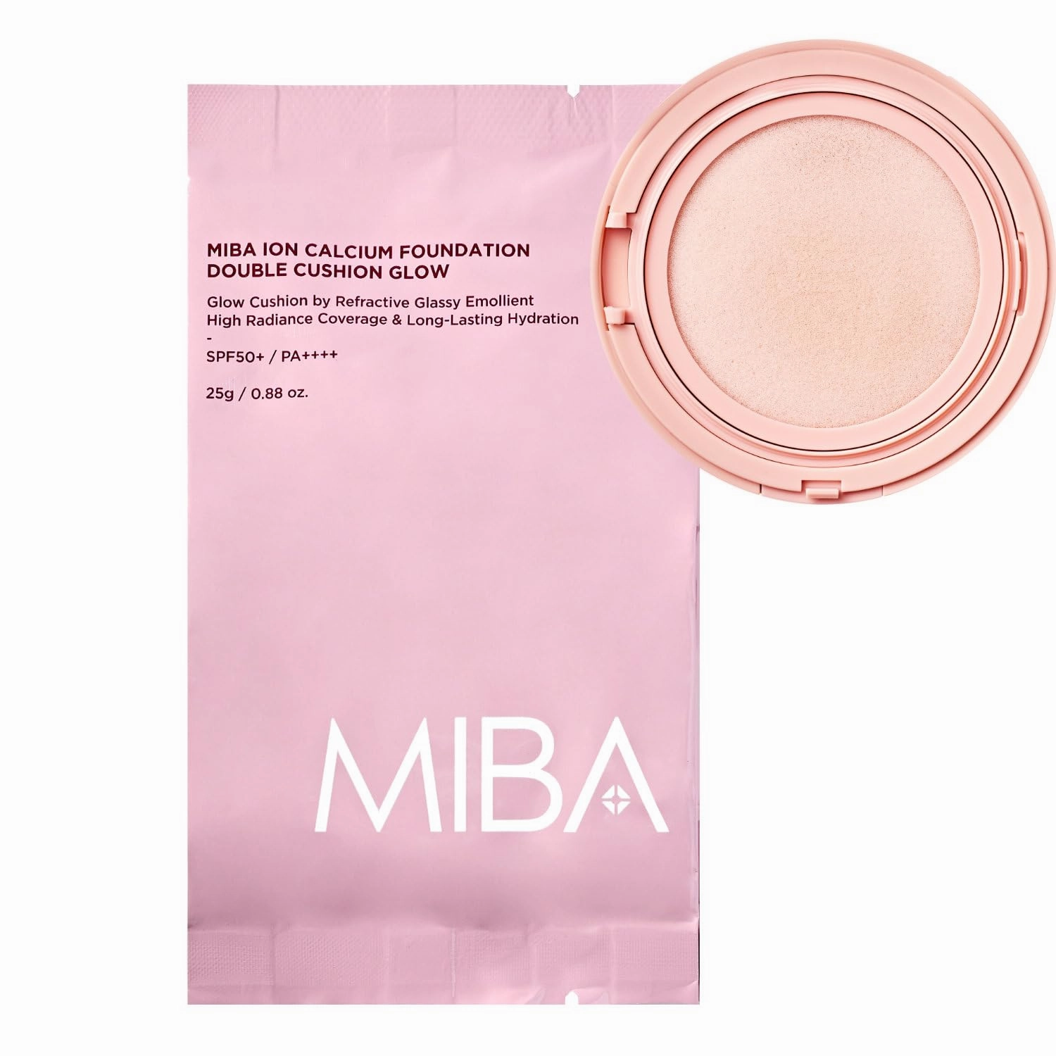 MIBA Ion Calcium Foundation Double Cushion Glow 25 g / 0.88 oz Big Cushion SEASON 3. Long Lasting Cover Effect. Moisture glow. Skin tightening relief. Smooth adhesion. (#21 Rosy Ivory Refill)