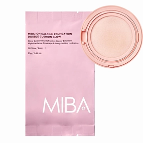 MIBA Ion Calcium Foundation Double Cushion Glow 25 g / 0.88 oz Big Cushion SEASON 3. Long Lasting Cover Effect. Moisture glow. Skin tightening relief. Smooth adhesion. (#21 Rosy Ivory Refill)