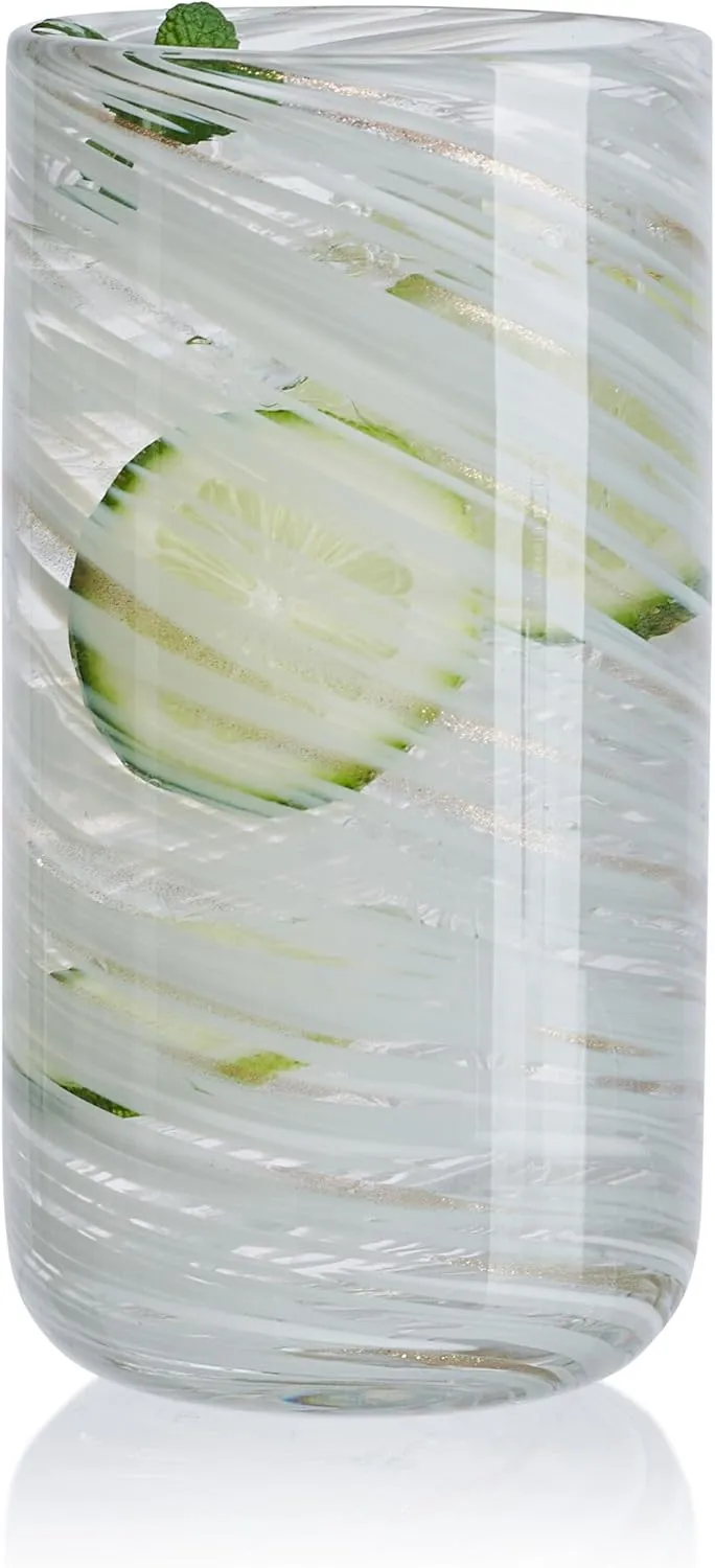 Mikasa Color Swirl White Gray Set of 4 Highball Tall Beverage Glasses, 18 ounces