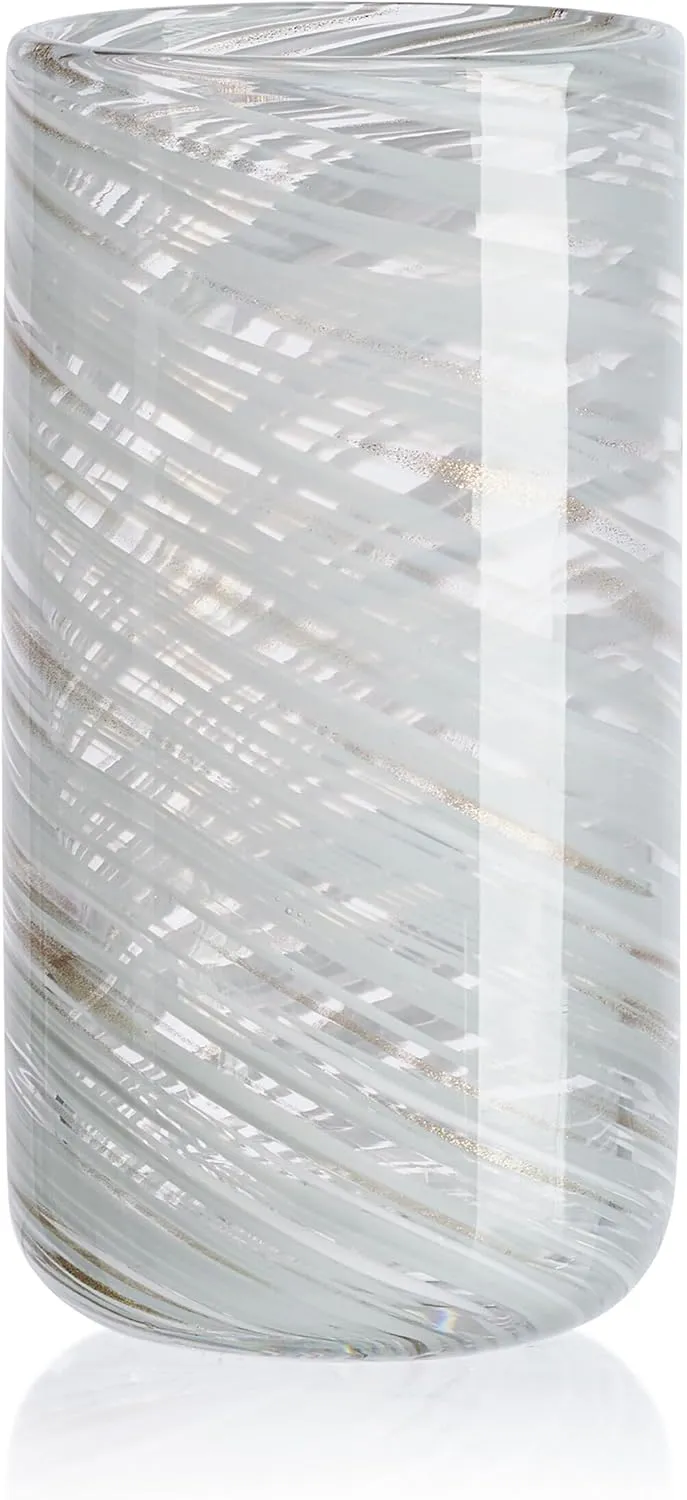 Mikasa Color Swirl White Gray Set of 4 Highball Tall Beverage Glasses, 18 ounces