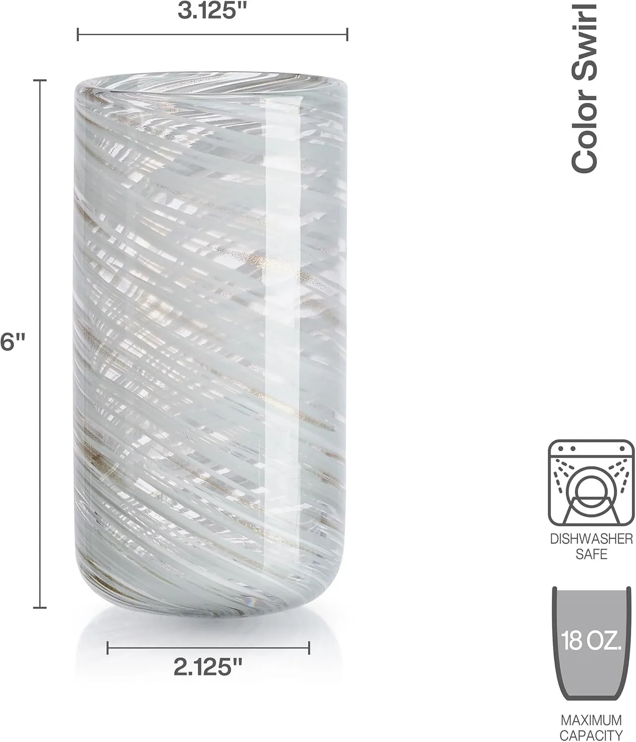 Mikasa Color Swirl White Gray Set of 4 Highball Tall Beverage Glasses, 18 ounces