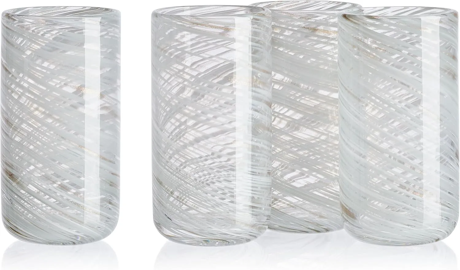 Mikasa Color Swirl White Gray Set of 4 Highball Tall Beverage Glasses, 18 ounces