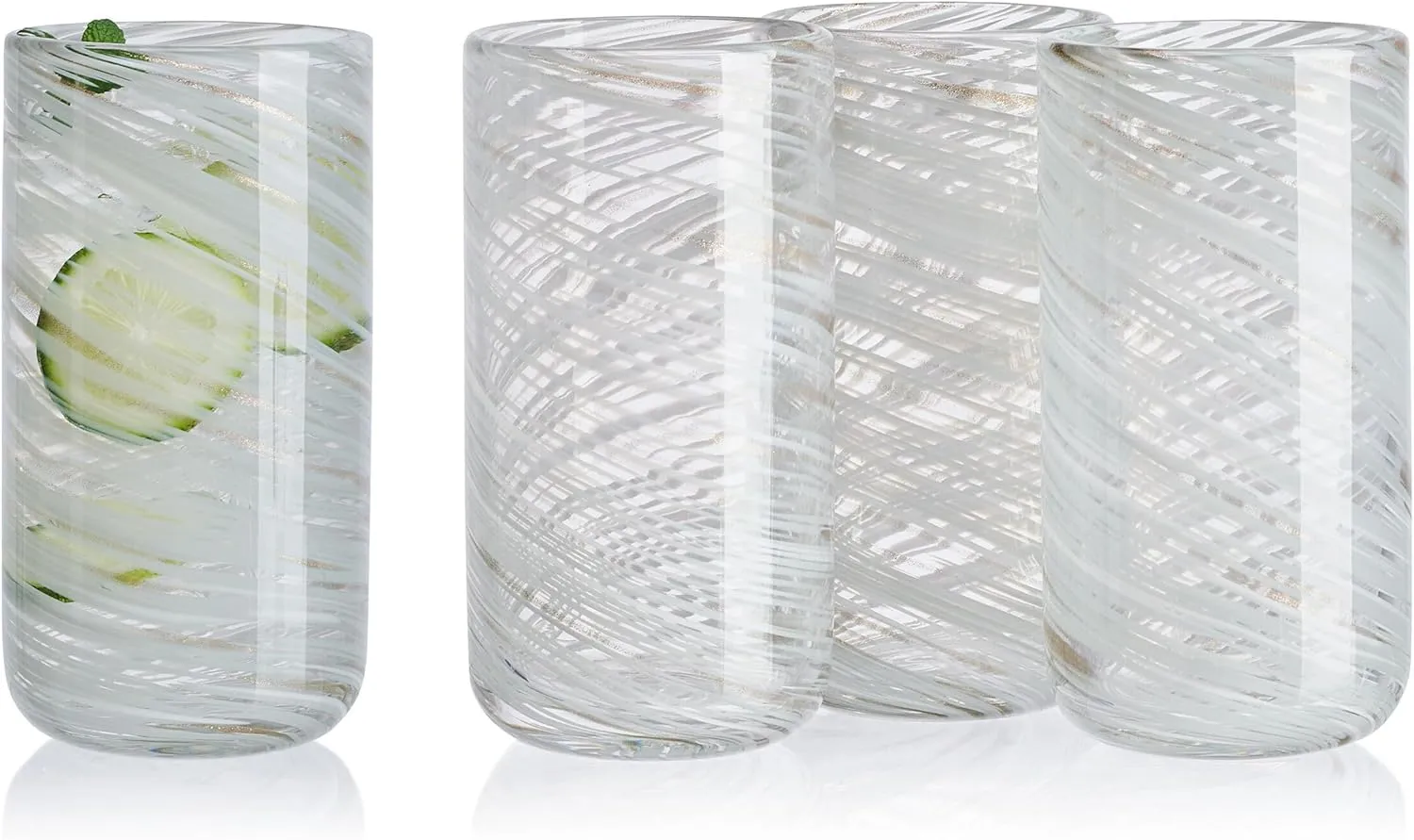 Mikasa Color Swirl White Gray Set of 4 Highball Tall Beverage Glasses, 18 ounces