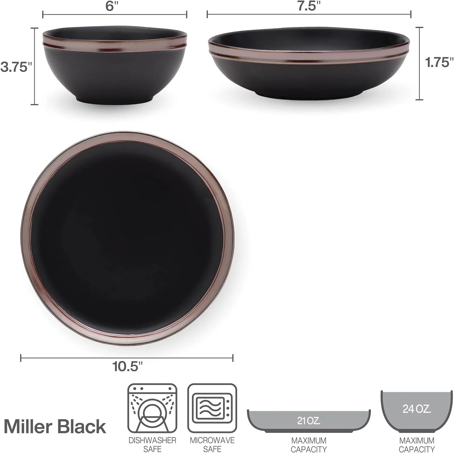 Mikasa Miller 12 Piece Dinnerware Set, Service for 4, Black