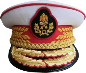 Military Style Ceremonial Dress Cap with Gold Embroidered Insignia, White and Red (US, Numeric, 8, White)