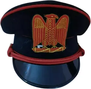 Military Style Officer Visor Cap, Navy Blue with Red Trim, WWII Italian Reproduction