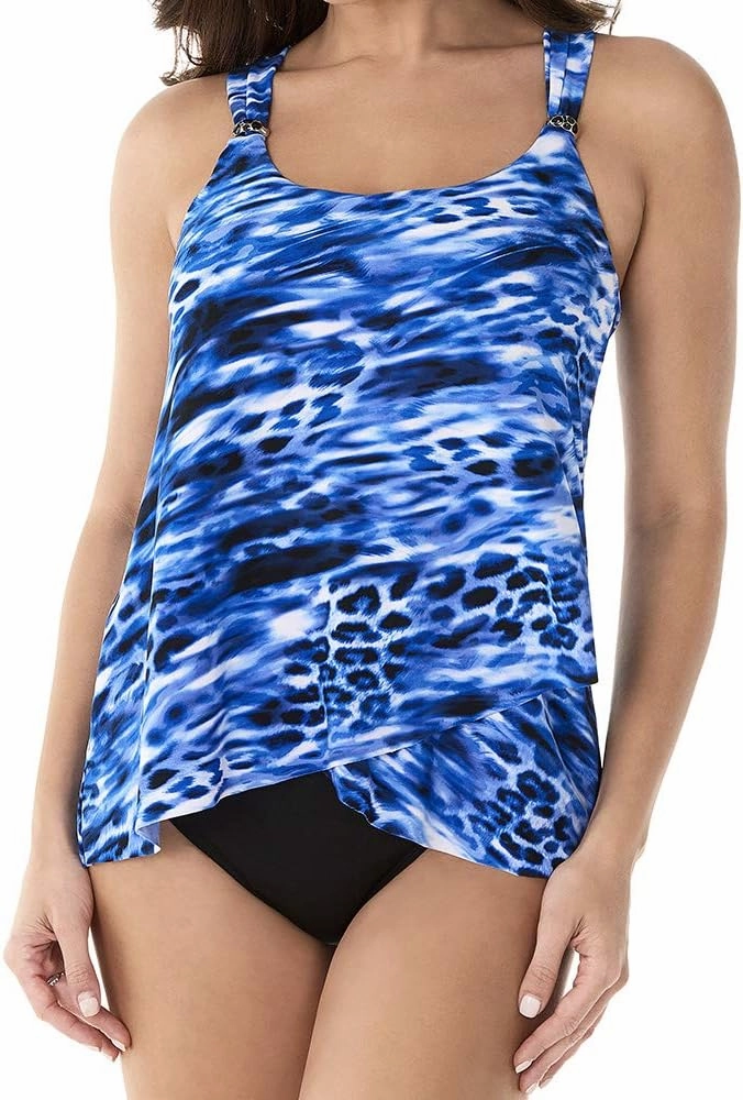 Miraclesuit Women's Swimwear Lynx Lazuli Dazzle Scoop Neck Underwire Bra Tankini Bathing Suit Top