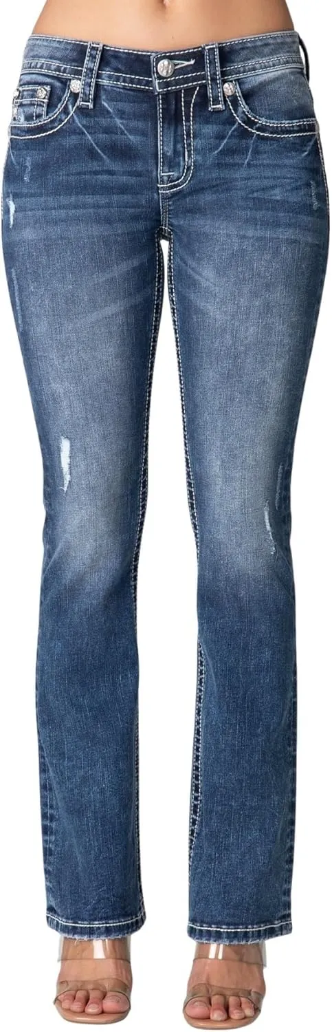Miss Me Women's Feather Dreams Mid-Rise Bootcut Jeans