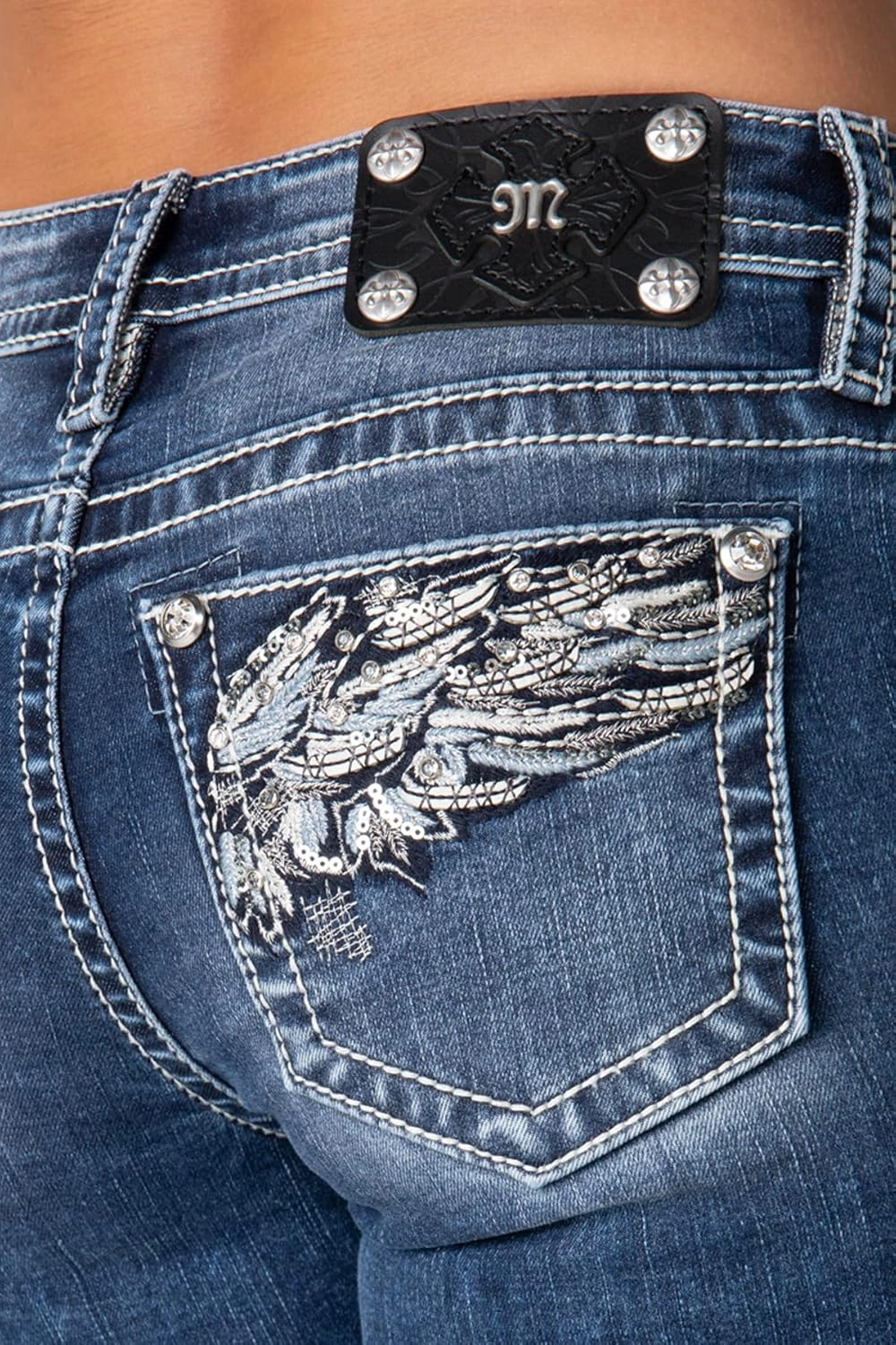 Miss Me Women's Feather Dreams Mid-Rise Bootcut Jeans