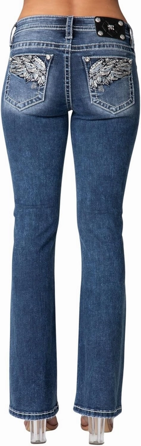 Miss Me Women's Feather Dreams Mid-Rise Bootcut Jeans