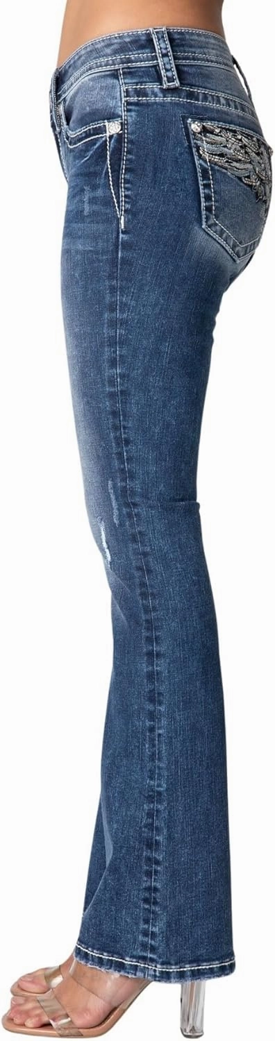 Miss Me Women's Feather Dreams Mid-Rise Bootcut Jeans