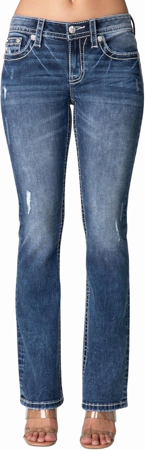 Miss Me Women's Feather Dreams Mid-Rise Bootcut Jeans