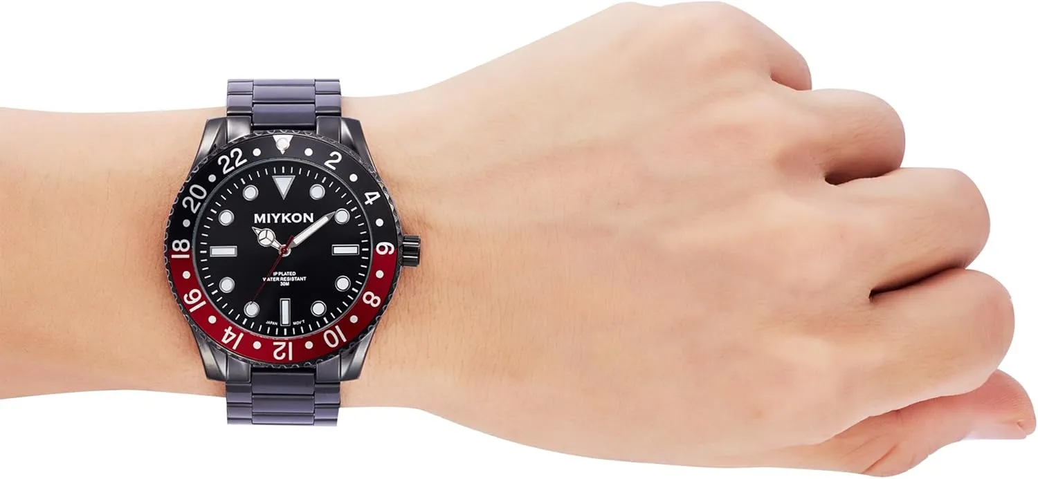 Miykon Dive Watches for Men | Casual Sports Analog Watch Men with Ion Polished Stainless Steel Bracelet | Luminous Hands, Scratch Resistant Glass, Japanese Quartz, 100ft Water Resistant