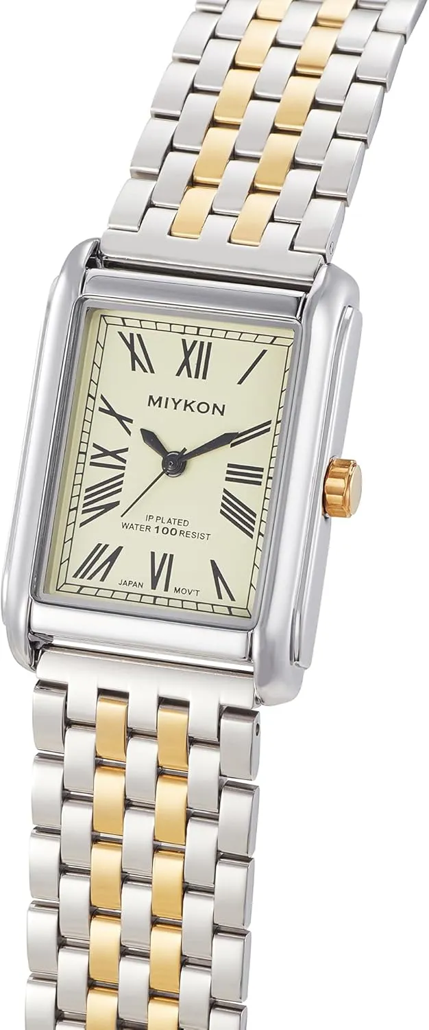Miykon Vintage Watches for Men | Tank Square Mens Dress Watch with Ion Polished Solid Stainless Steel Bracelet | Scratch Resistant Glass, Japanese Quartz, 100ft Water Resistant