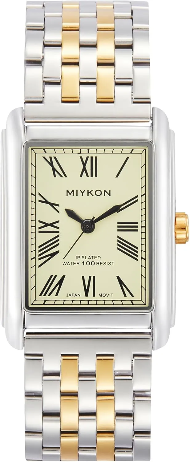 Miykon Vintage Watches for Men | Tank Square Mens Dress Watch with Ion Polished Solid Stainless Steel Bracelet | Scratch Resistant Glass, Japanese Quartz, 100ft Water Resistant